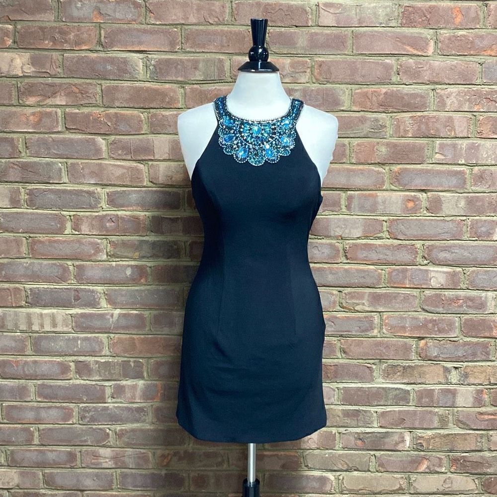 Aspeed Black Beaded Halter Mini Dress Size Medium - Picture 2 of 7